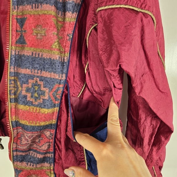 Vintage‎ Westside Connection 90s Aztec Burgundy Blue Windbreaker Long Sleeve - Picture 6 of 17